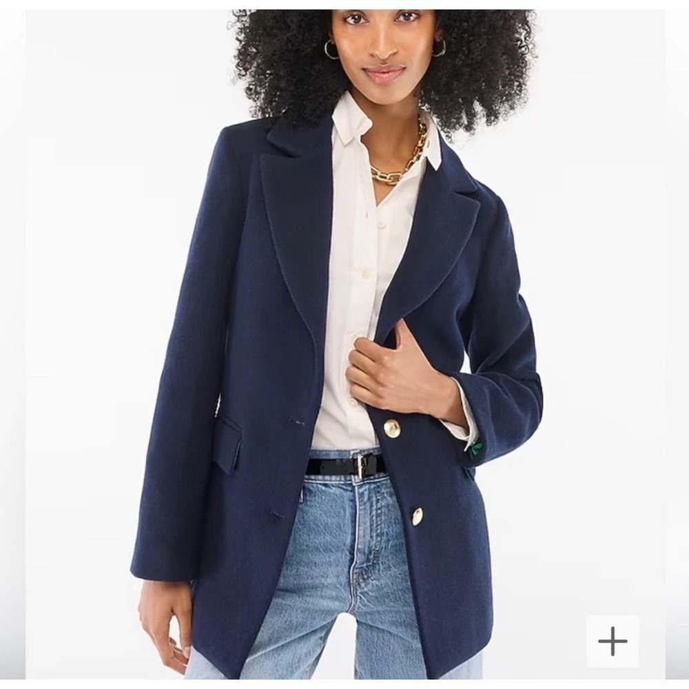 J. Crew Womens Wool Blend Blazer Coat Sz 8 Navy Blue Preppy Gold Button Office